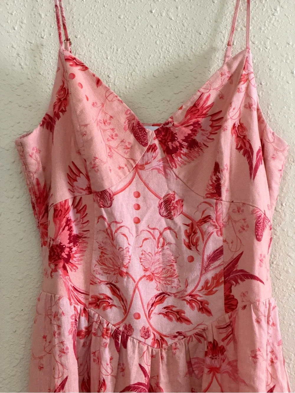 House of Harlow 1960 | Tropical Floral Linen Blend Midi Dress Pink - Size M - Picture 3 of 5